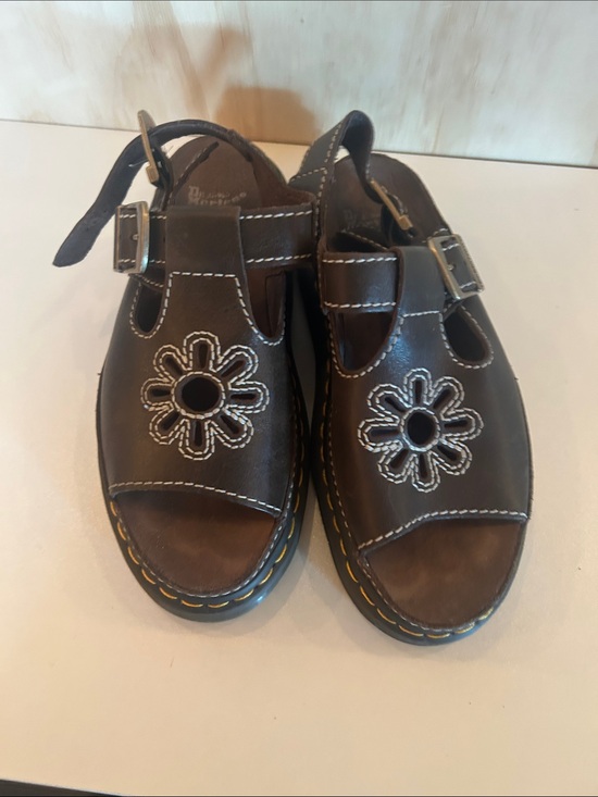 Dr. Martens Shoes - Dr. Martens women’s Brown Floral Cutout Leather Sandals